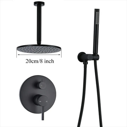 DecorBites™ Brass Black Shower Set with Ceiling/Wall Arm, Diverter Mixer, Handheld Spray, 8-16" Rain Head
