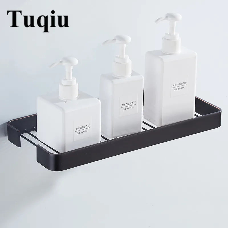 DecorBites™ Brass Square Bathroom Shower Rack Wall Mounted Corner Shelf