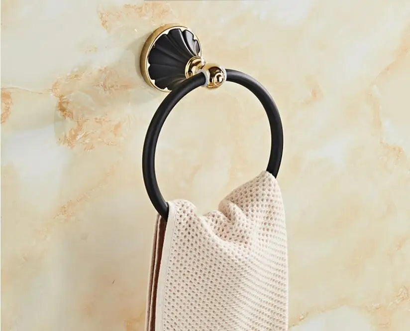 Gold Black Bathroom Accessory Set With Towel Bar