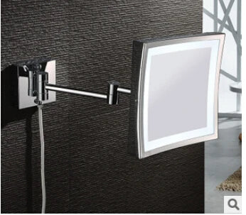 DecorBites™ 8 inch Brass LED Magnifying Wall Mirror for Makeup and Dressing, 3X Magnification