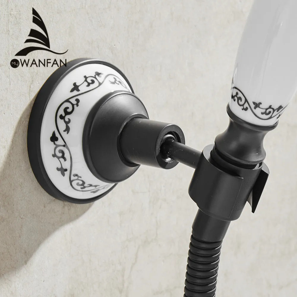 DecorBites™ Black Brass Swivel Handheld Shower Mount Bracket Holder - Bathroom Accessory