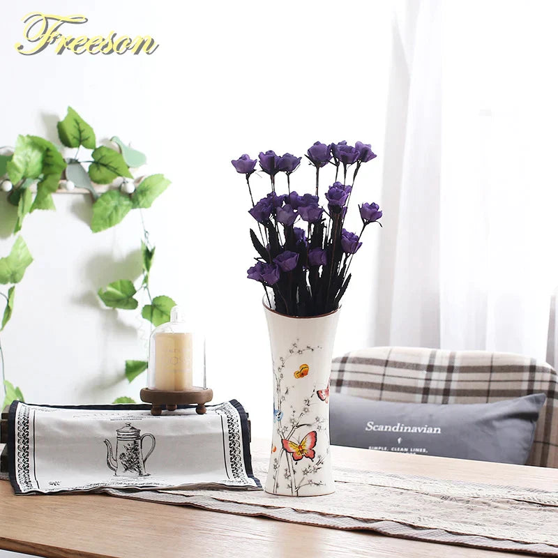 DecorBites™ Bird Butterfly Porcelain Vase: British Rural Ceramic Flower Decoration