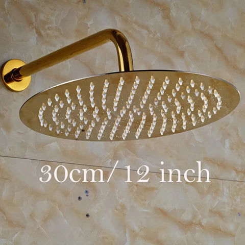 DecorBites™ Golden Ultrathin Rainfall Shower Head Set with Wall Mount Brass Arm