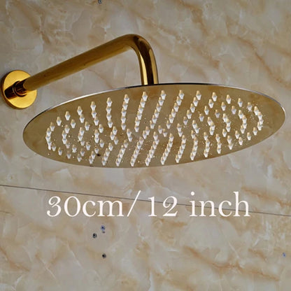 DecorBites™ Golden Ultrathin Rainfall Shower Head Set with Wall Mount Brass Arm