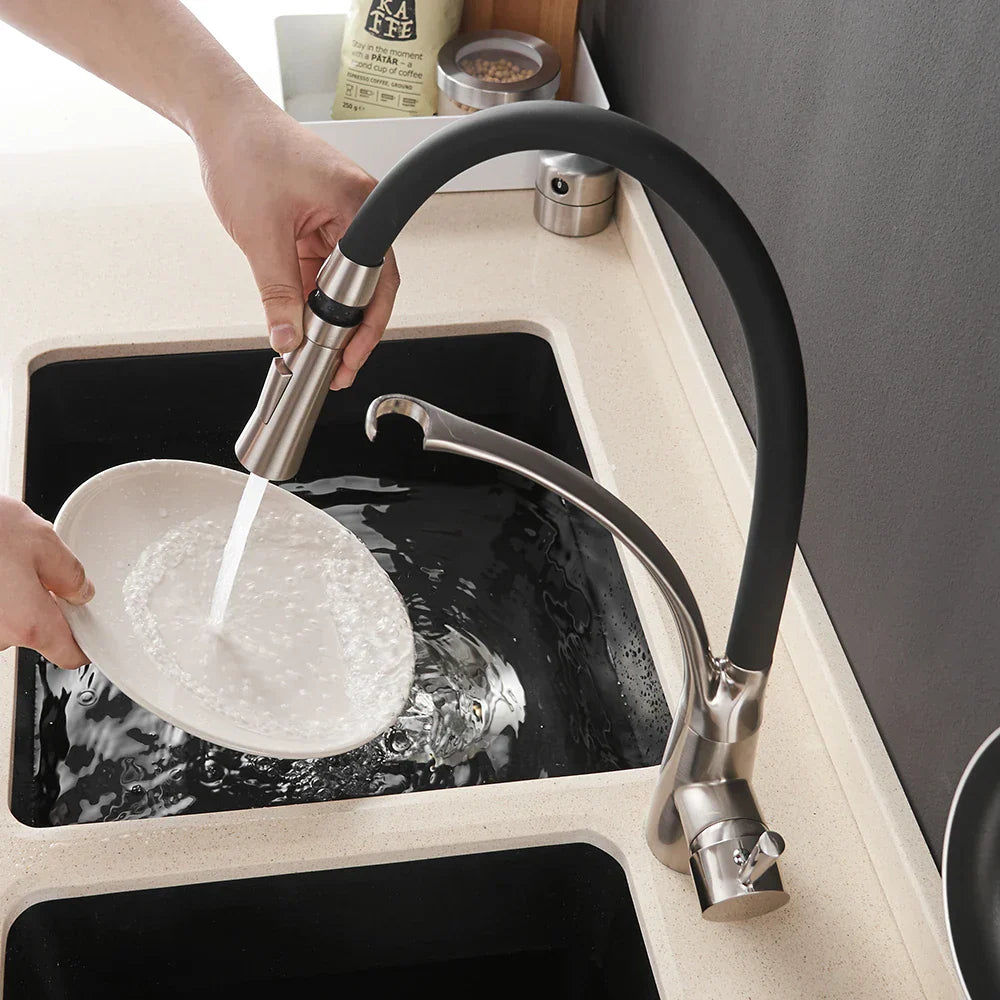 DecorBites™ Brushed Nickel Kitchen Sink Faucet LED Light Mixer Tap