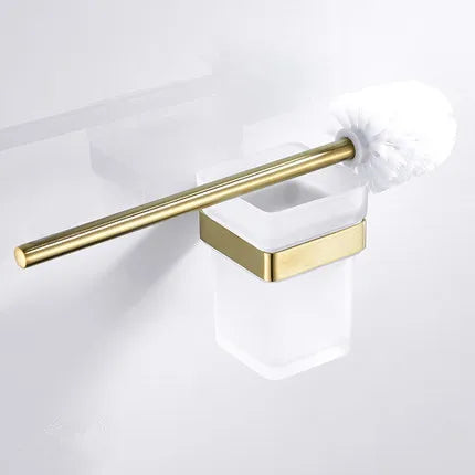 DecorBites™ Bath Set: Towel Rack, Corner Shelf, Paper Holder, Mixer Faucet - Brushed Matt Gold
