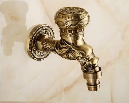 Grifos de jardín DecorBites™ de latón antiguo tallado con forma de dragón, monomando de agua fría para exteriores ★