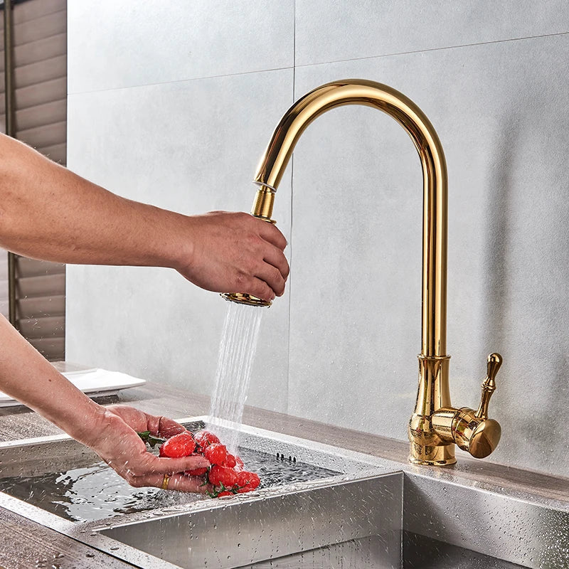 Decorbites™ Gold Messing Küchenarmatur Drehbarer Mischbatterie Einhebel Heiß- & Kaltwasser
