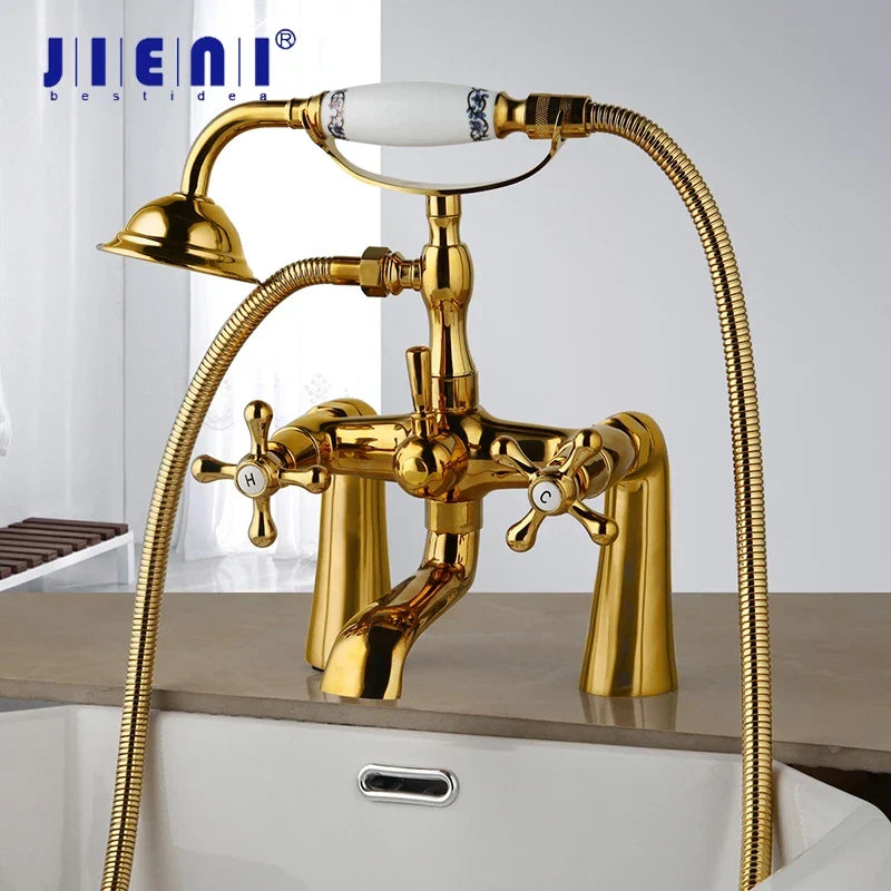 DecorBites™ Golden Bathtub Faucet with Handshower and 2 Handles