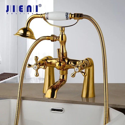 DecorBites™ Golden Bathtub Faucet with Handshower and 2 Handles