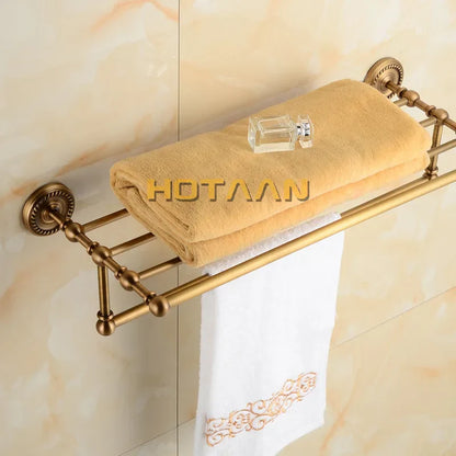 DecorBites™ Brass Towel Rack, Antique Brass Holder, 50cm Shelf, Bathroom Accessories