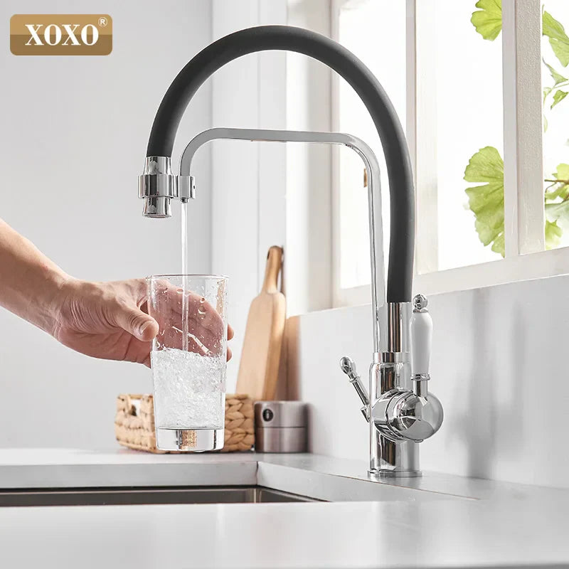 Decorbites™ Grifo de cocina montado en cubierta negra con rotación de 360° y filtro de agua pura