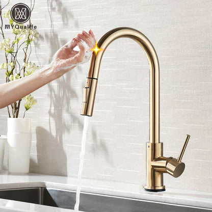 DecorBites™ Gold Kitchen Faucet with Touch Sensor Control for Sensitive Mixer Experience