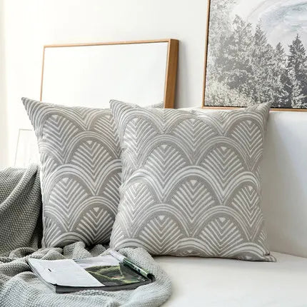 DecorBites™ Grey Geometric Embroidered Cushion Cover 45x45cm