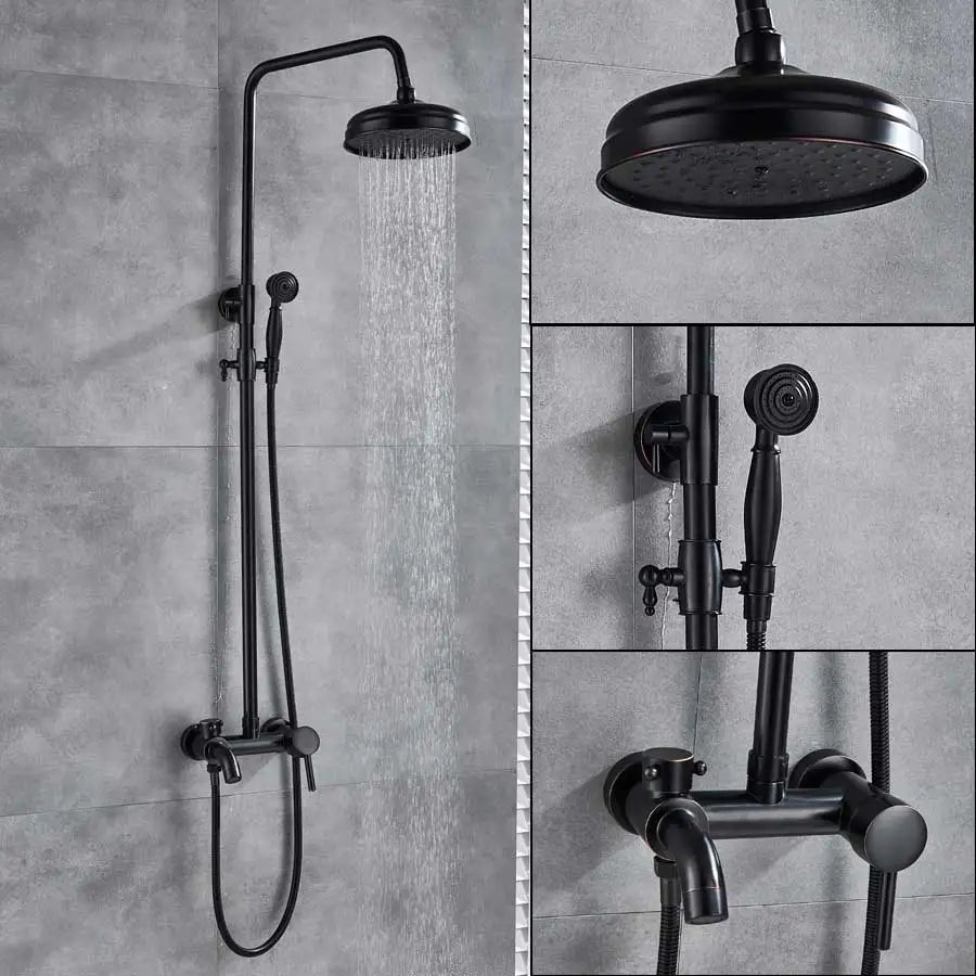 DecorBites™ Black Bathroom Shower Faucet Mixer with 8" Rainfall Shower, Wall Mount Tub Spout