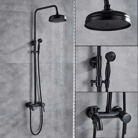DecorBites™ Black Bathroom Shower Faucet Mixer with 8" Rainfall Shower, Wall Mount Tub Spout