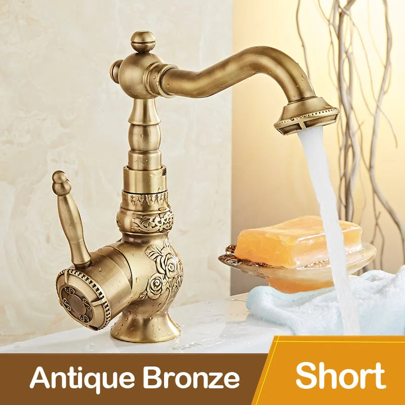 DecorBites™ Black Flower Carved Basin Mixer Tap with Swivel Neck, Single Lever Control