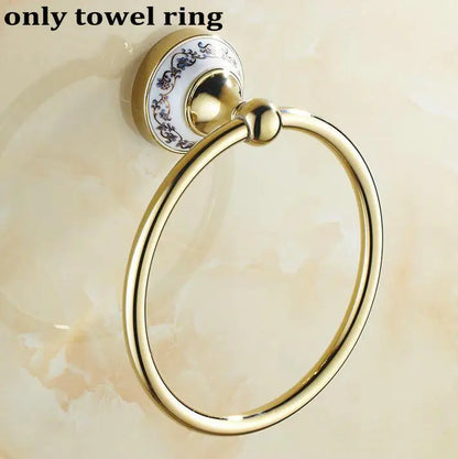 Juego de accesorios de baño DecorBites™ de porcelana pulida dorada para artículos esenciales de baño