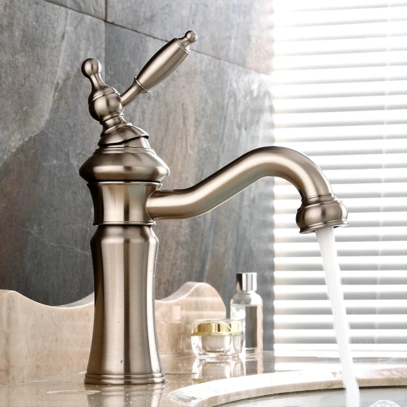 Wash-basin Faucet Black/Silver Brass Fashion Bathroom Large Bend Mouth Type Single Handle Faucet Sink Cold Hot Water Mixer Taps
