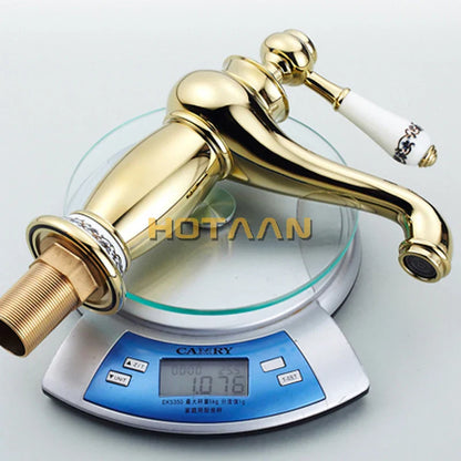 DecorBites™ Gold Finish Modern Luxury Basin Faucet Single Handle Hot & Cold Brass Tap