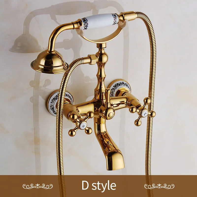 DecorBites™ Gold Brass Bathroom Shower Faucet Set Single Handle Rainfall Wall Mounted