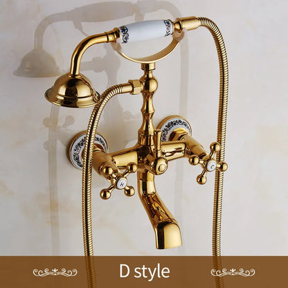 DecorBites™ Gold Brass Bathroom Shower Faucet Set Single Handle Rainfall Wall Mounted