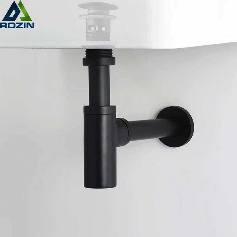 DecorBites™ حوض غسيل حمام دائري من النحاس العتيق مزود بمصرف منبثق على شكل حرف P