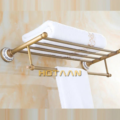 DecorBites™ Brass Bathroom Towel Rack, Antique Brass Towel Holder, 60cm Corner Bath Shelf