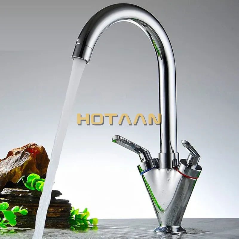 DecorBites™ Double Handle Kitchen Sink Mixer Tap, Round Swivel Faucet