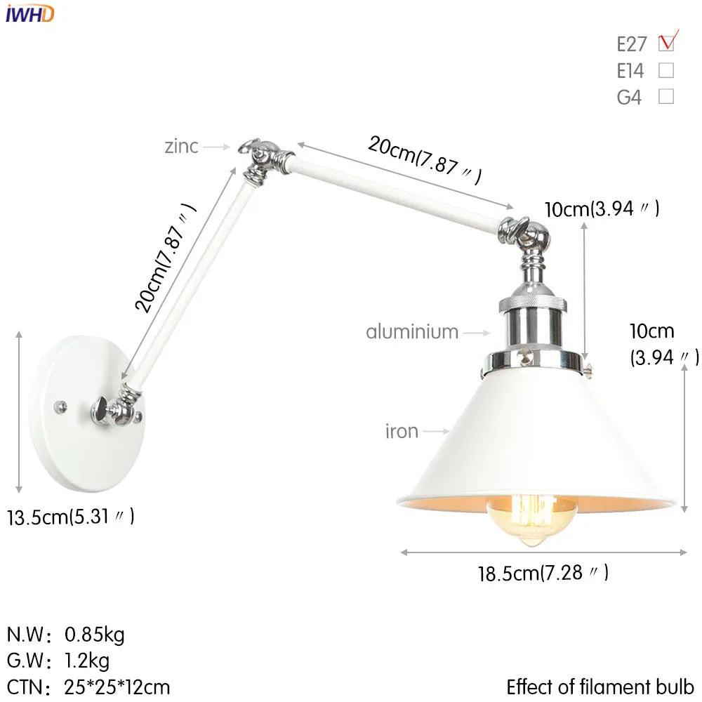 Decorbites™ Industrielle Retro LED Wandleuchte Verstellbare Loft-Stil Edison Wandlampen Armaturen