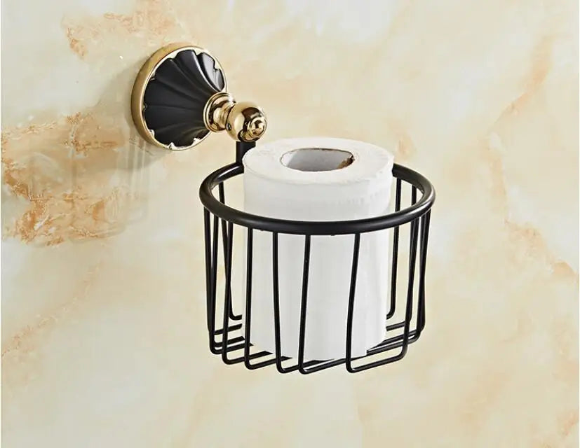 Gold Black Bathroom Accessory Set With Towel Bar