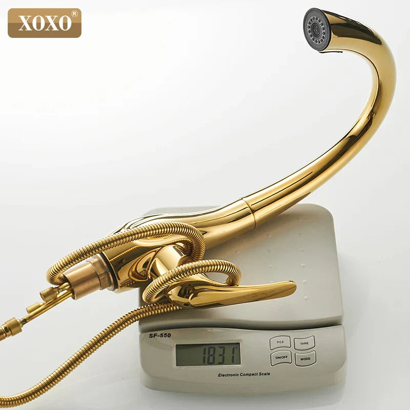 DecorBites™ Golden Pull Out Kitchen Faucet Single Handle 360° Water Mixer Tap