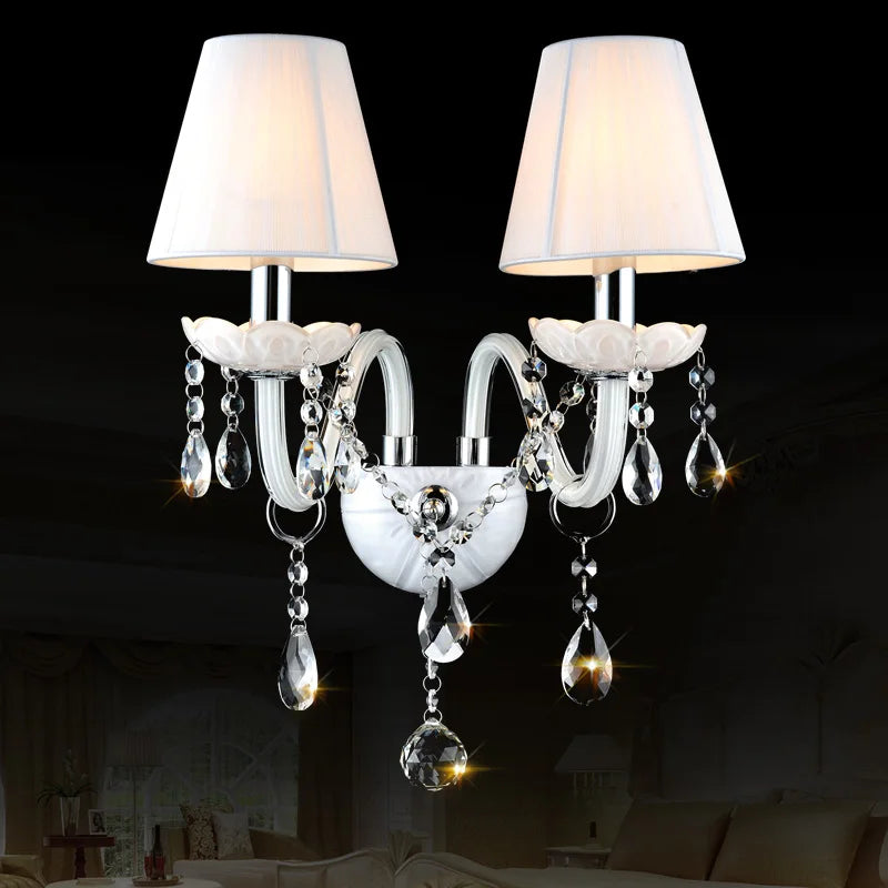 DecorBites™ Crystal Wall Lamp with Double Head LED Bulbs and Fabric Lampshade