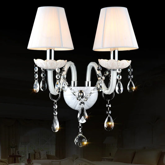 DecorBites™ Crystal Wall Lamp with Double Head LED Bulbs and Fabric Lampshade