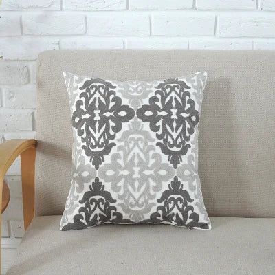 DecorBites™ Grey Pink Geometric Embroidered Cushion Cover, 45x45cm