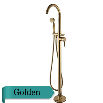 DecorBites™ Brushed Gold Freestanding Bathtub Shower Mixer with Handshower