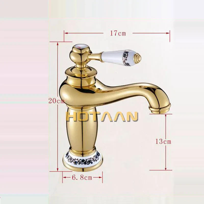 Grifo de Lavabo de Lujo Moderno con Acabado Dorado Decorbites™ Asa Única Agua Caliente y Fría de Latón