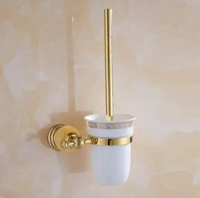 DecorBites™ Brass & Jade Gold Bathroom Accessories Set: Paper Holder, Towel Bar, Soap Basket