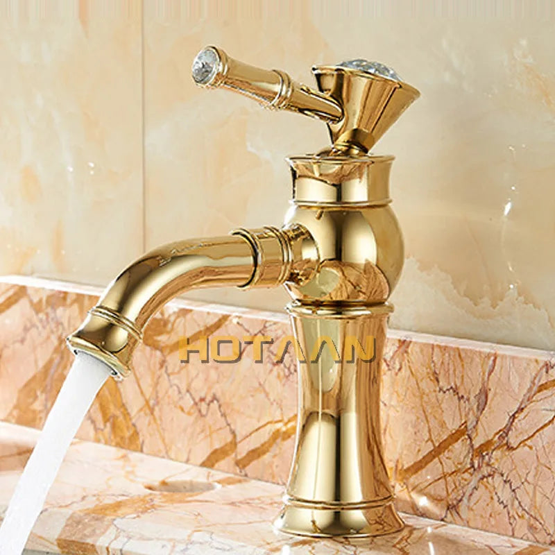 DecorBites™ Gold Finish Brass Bathroom Basin Faucet with Ceramic Mixer Tap