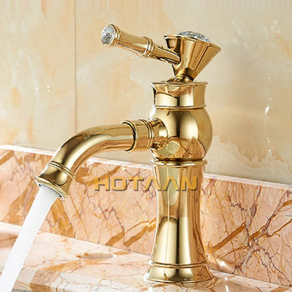 DecorBites™ Gold Finish Brass Bathroom Basin Faucet with Ceramic Mixer Tap