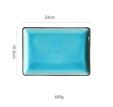 DecorBites™ Blue Ice Crack Glaze Ceramic Plate - Round Solid Pattern