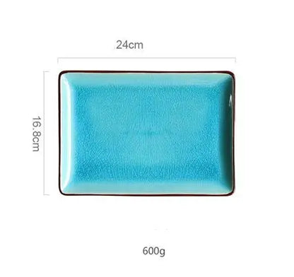 DecorBites™ Blue Ice Crack Glaze Ceramic Plate - Round Solid Pattern