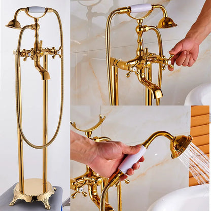 Grifo mezclador independiente para bañera y lavabo DecorBites™ Gold con teleducha -