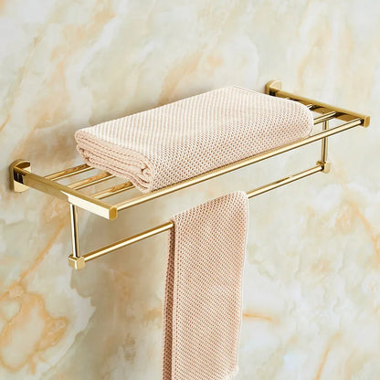DecorBites™ Gold Brass Bath Hardware Set: Towel Rack, Paper Holder, Toilet Brush Holder, Towel Ranger, Hooks