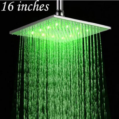 DecorBites™ 16" Chrome Brass LED Rain Shower Head; Ultra Thin Square Design, Color Changing