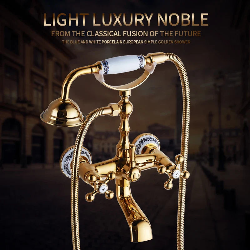 DecorBites™ Gold Brass Bathroom Shower Faucet Set Single Handle Rainfall Wall Mounted