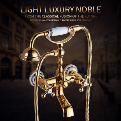 DecorBites™ Gold Brass Bathroom Shower Faucet Set Single Handle Rainfall Wall Mounted