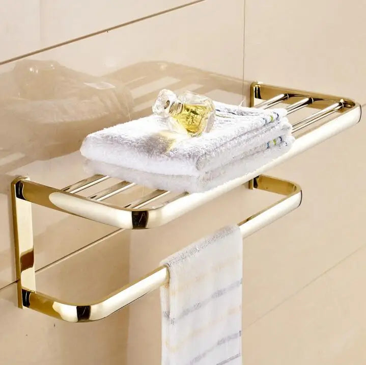 DecorBites™ Gold Bathroom Accessories Set: Towel Shelf, Towel Bar, Paper Holder, Cloth Hook
