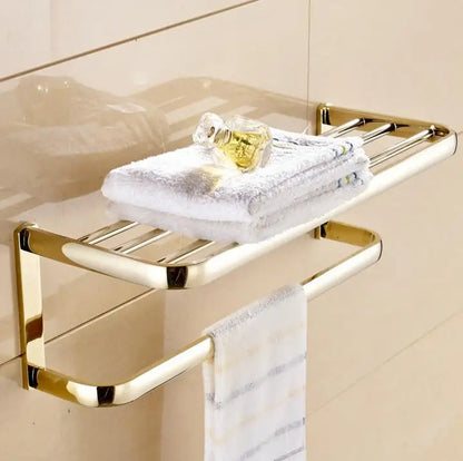 DecorBites™ Gold Bathroom Accessories Set: Towel Shelf, Towel Bar, Paper Holder, Cloth Hook
