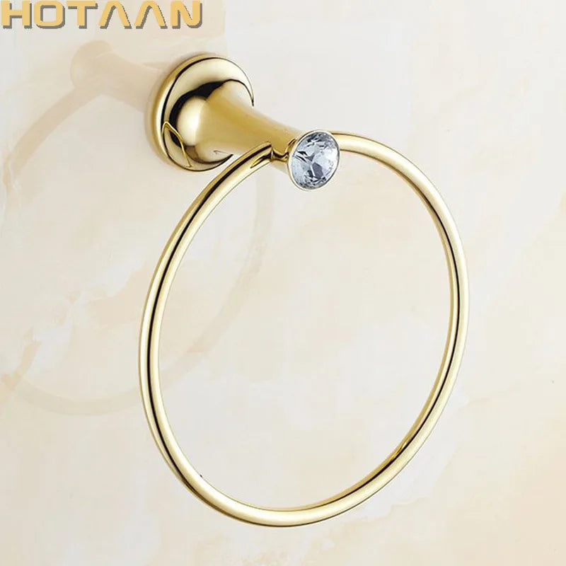 DecorBites™ Golden Stainless Steel Crystal Towel Ring Bathroom Accessories